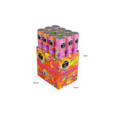 Пневмохлопушка 30 см с разноцветным конфетти и подарком