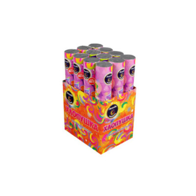 Пневмохлопушка 30 см с разноцветным конфетти и подарком